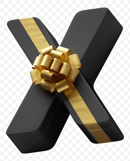 Подарочная коробка с буквами алфавита, завернутая в темную черную бумагу с роскошным золотым бантом