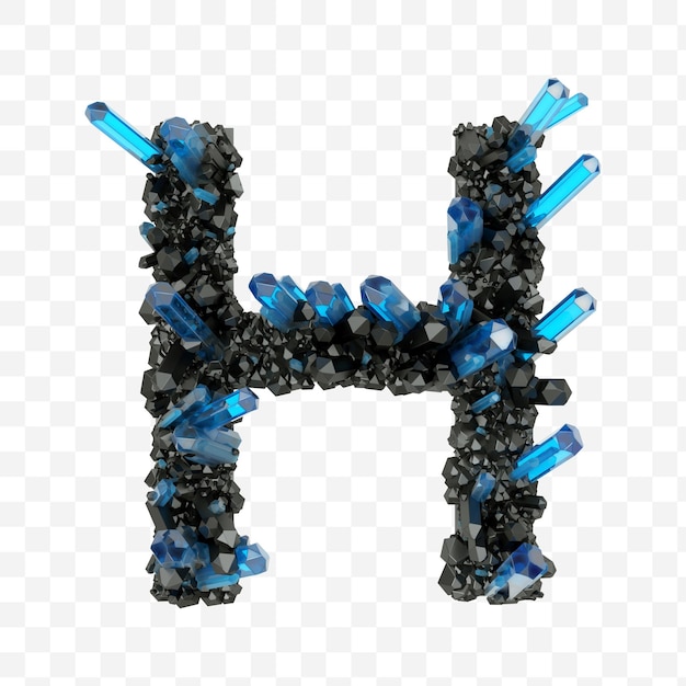 PSD alphabet letter h made of black and blue jewelry crystals isolated pds file