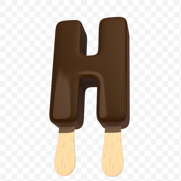 Alphabet letter h made of chocolate coated ice cream on a stick 3d illustration isolated