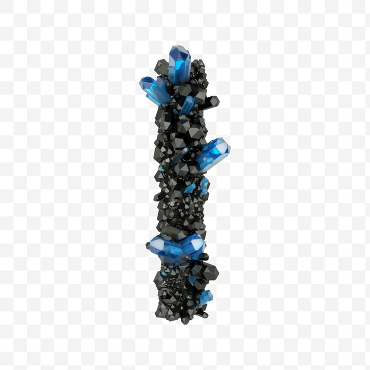 PSD alphabet letter i made of black and blue jewelry crystals isolated pds file