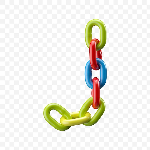 Алфавитная буква j из цветной цепочки. Изолированная 3D иллюстрация