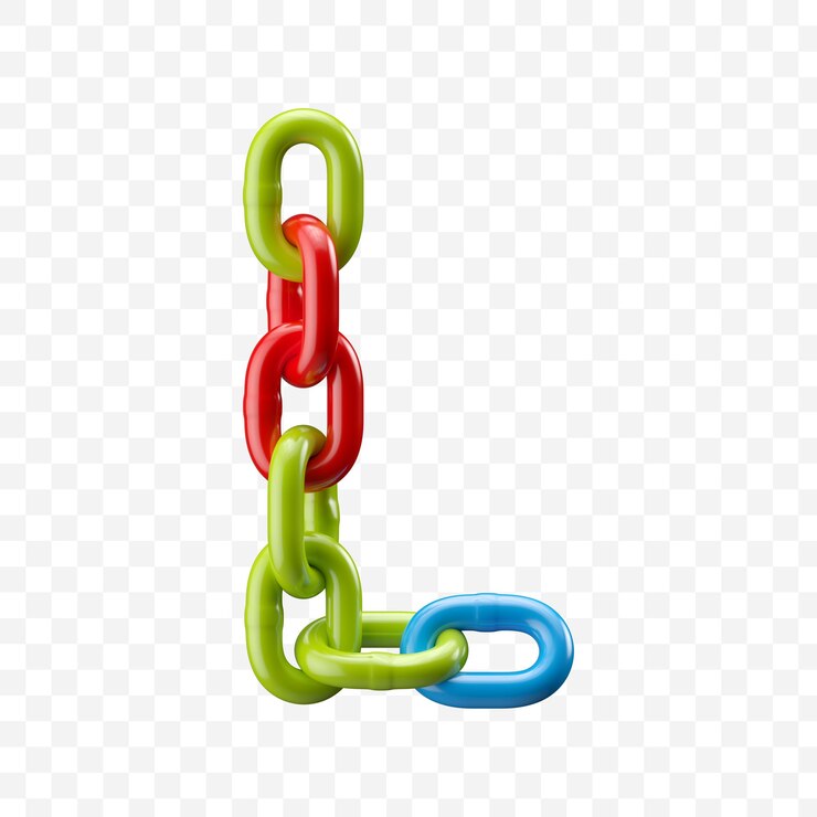 PSD 字母l由彩色連鎖製成. 3d插圖隔離