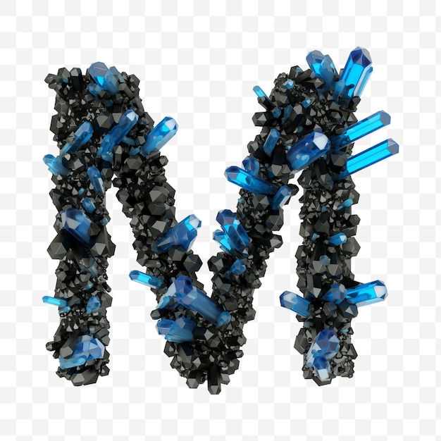 Alphabet letter m made of black and blue jewelry crystals isolated pds file