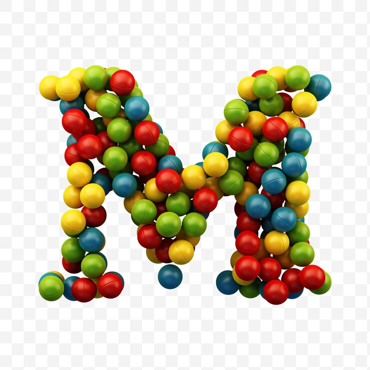 PSD alphabet letter m made of colorful balls with isolated background