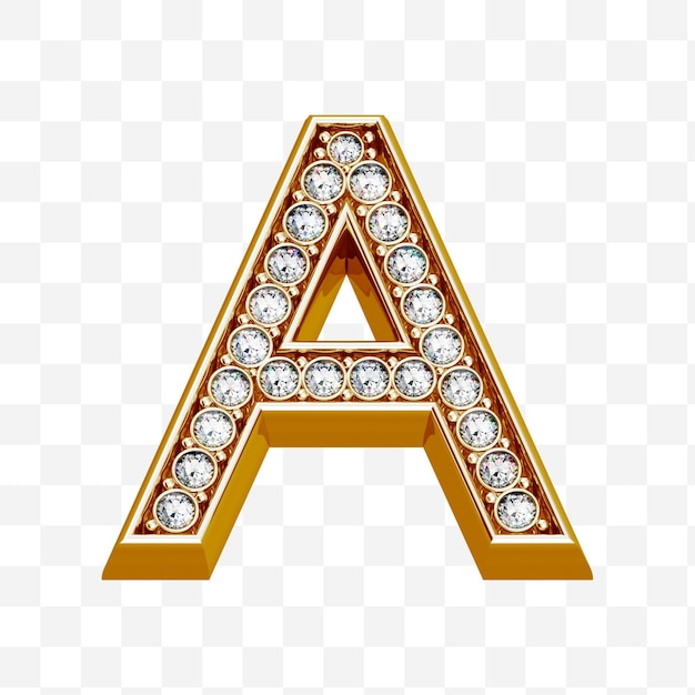PSD alphabet letter a made of gold and diamonds isolated