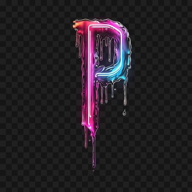 PSD alphabet letter p decorated with neon dripping effects from top combi y2k collage glow outline art