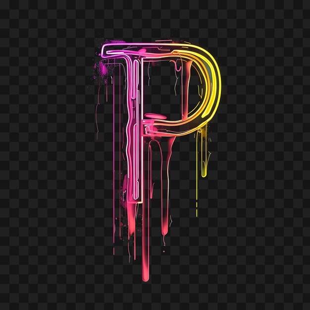 PSD alphabet letter p decorated with neon dripping effects from top combi y2k collage glow outline art