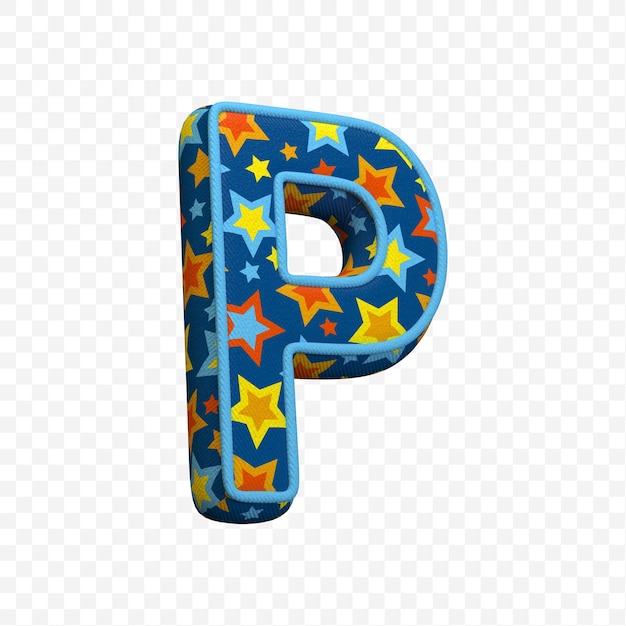 Alphabet letter p made of textile pattern 3D illustration isolated