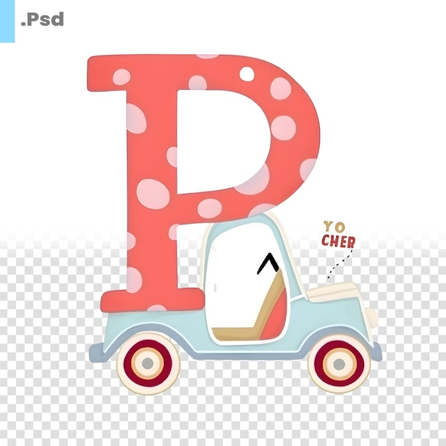 Alphabet letter p in the shape of a car vector illustration psd template