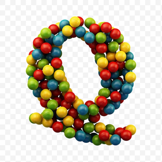 PSD alfabeto lettera q fatta di palline colorate con sfondo isolato