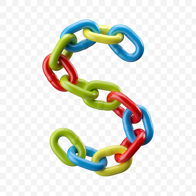 PSD lettera s dell'alfabeto fatta di catena colorata. illustrazione 3d isolata