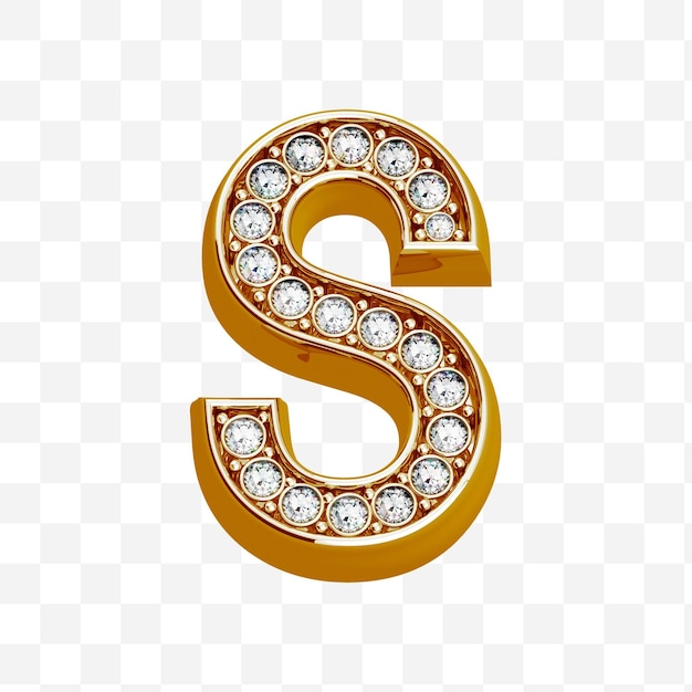 PSD alphabet letter s made of gold and diamonds isolated