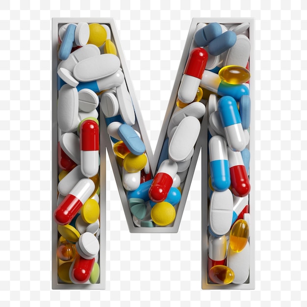 PSD alphabet letter symbol made of color pills and tablets on isolated background