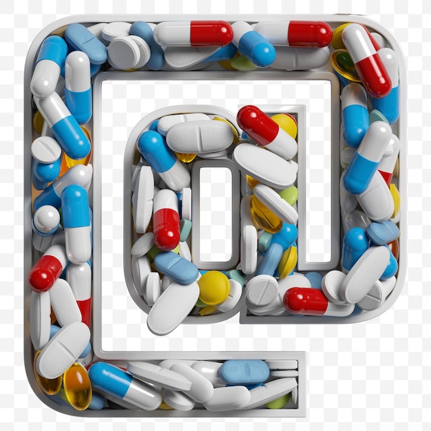 PSD alphabet letter symbol made of color pills and tablets on isolated background