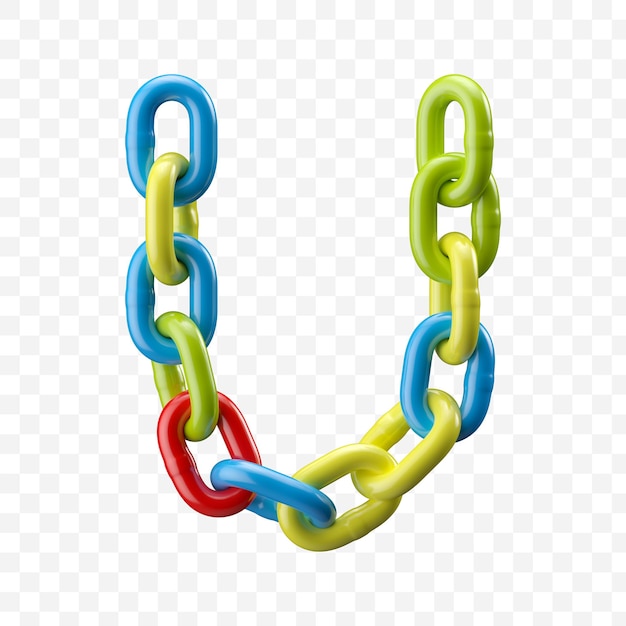 Alphabet letter u made of colored chain. 3D illustration isolated