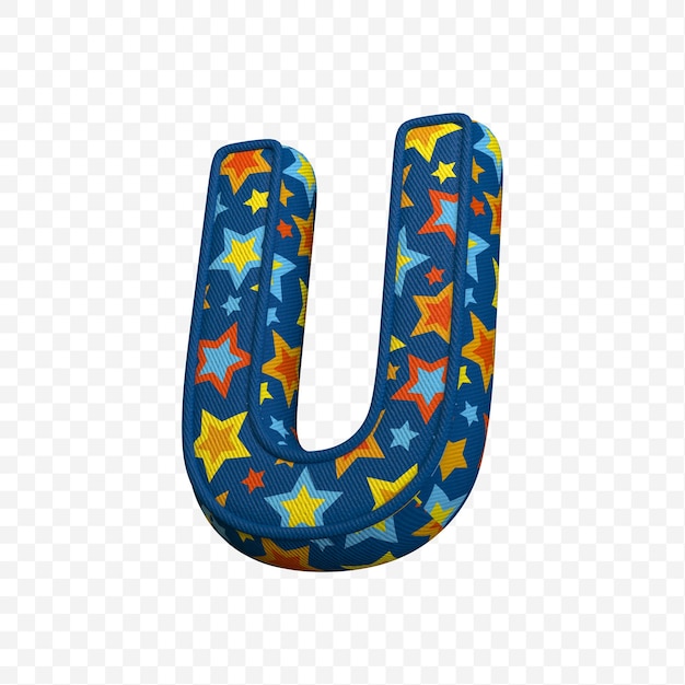 Alphabet letter u made of textile pattern 3D illustration isolated