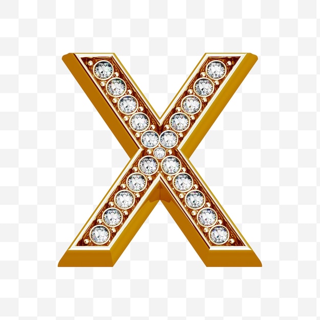 Alphabet letter x made of gold and diamonds isolated