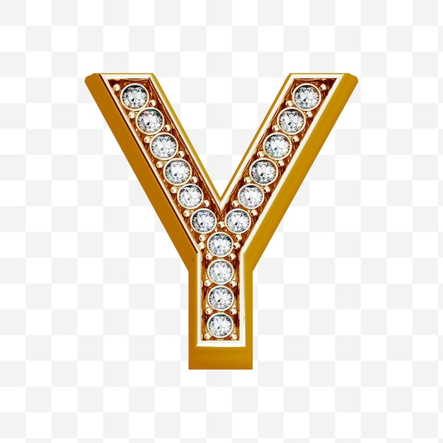 Alphabet letter y made of gold and diamonds isolated