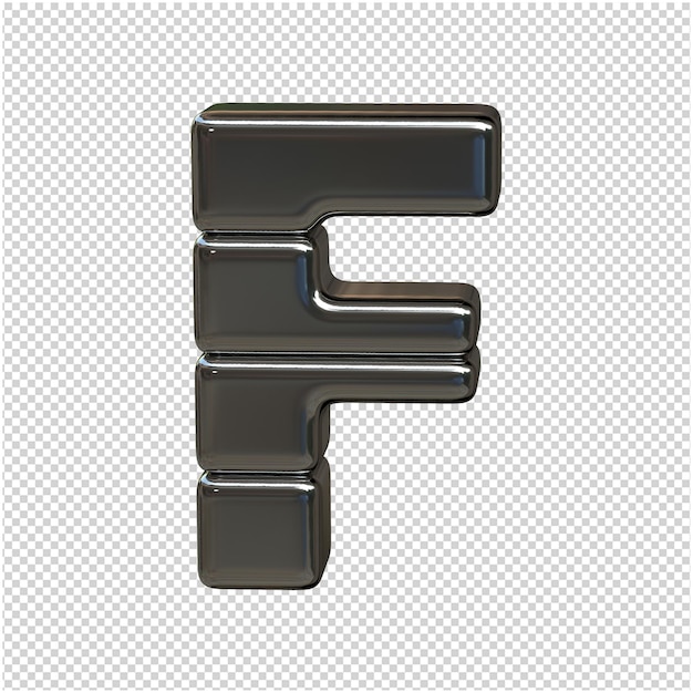 Alphabet made from silver bars. 3d letter f