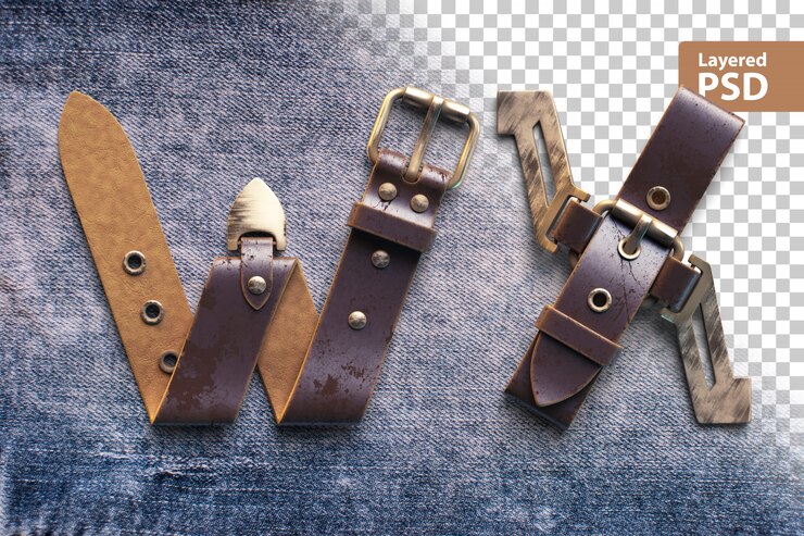 PSD alphabet made of vintage leather belt