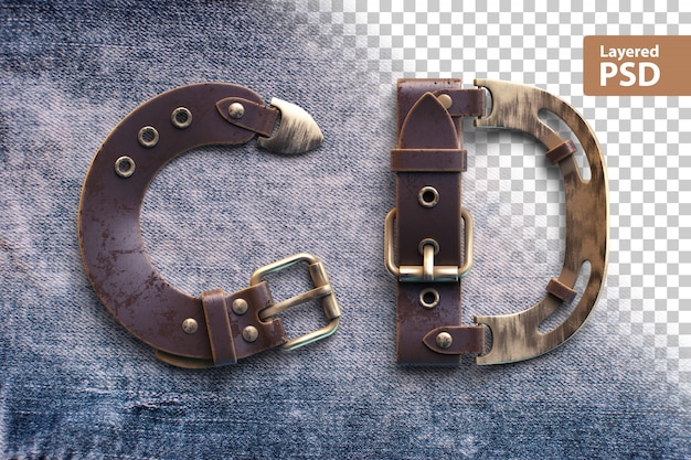 PSD alphabet made of vintage leather belt