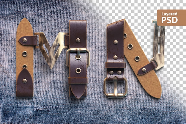 Alphabet made of vintage leather belt
