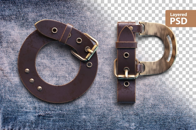 PSD alphabet made of vintage leather belt