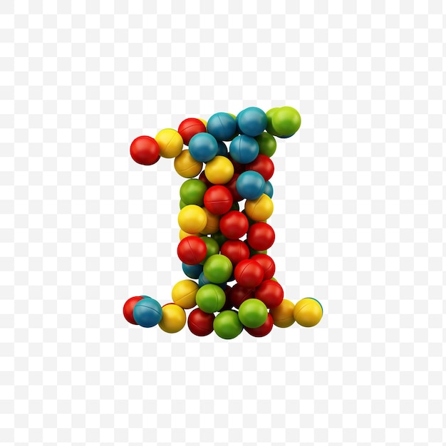 Alphabet number 1 made of colorful balls with isolated background