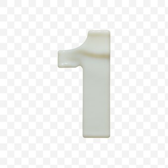 Alfabeto numero 1 fatto di latte scremato bianco isolato