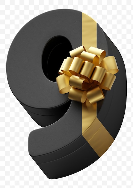 Подарочная коробка с алфавитом номер 9, завернутая в темную черную бумагу с роскошным золотым бантом