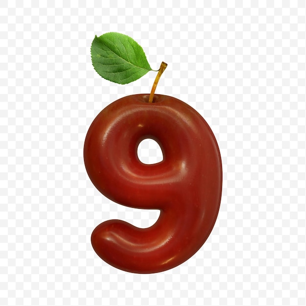 Alphabet number 9 made of red apple isolated PDS file