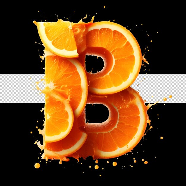 PSD alphabet orange with orange splash fresh orange orange juice generated by an artificial intelligence