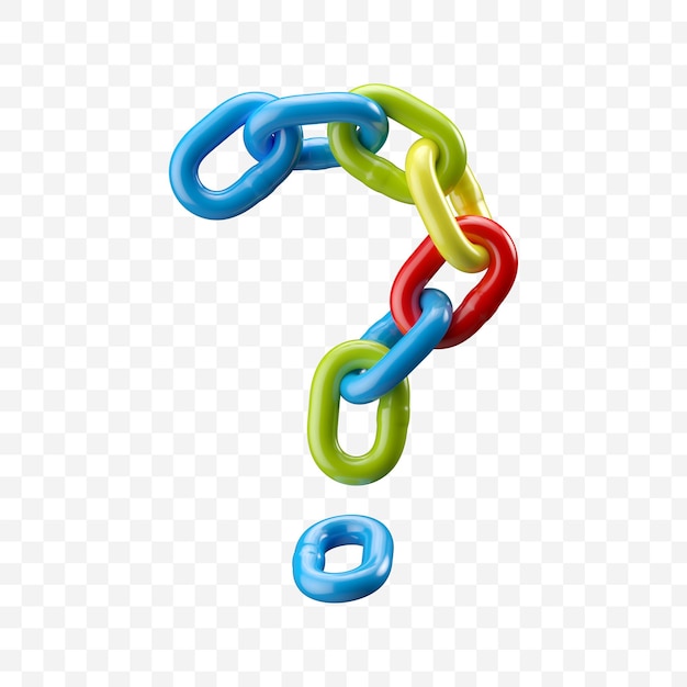 PSD alphabet question mark made of colored chain. 3d illustration isolated