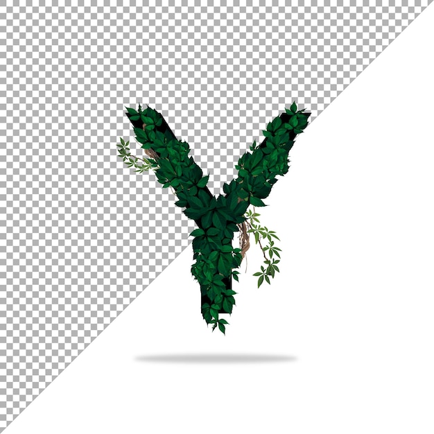 透明な背景を持つpsdの3dリーフ効果を持つアルファベットy