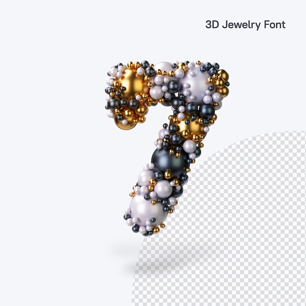 Alphabets number 7 Seven of jewelry font made of gold and pearl beads