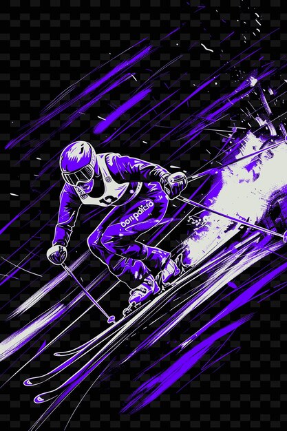 PSD sciatore alpino che scava attraverso i cancelli con velocità con un'illustrazione colorata flat 2d sport backgroundn