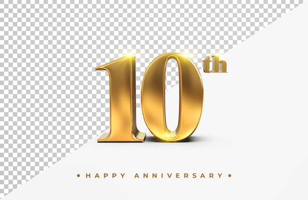 Altın 10. yıl dönümü 3D render, izole edilmiş