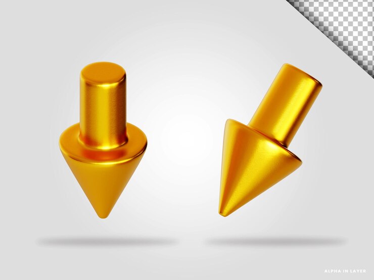 PSD altın ok 3d render illüstrasyonu, izole edilmiş