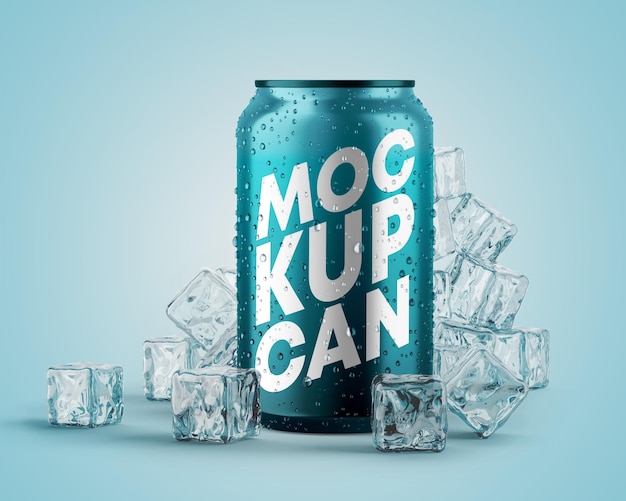 Aluminium blikje met waterdruppels en ijs