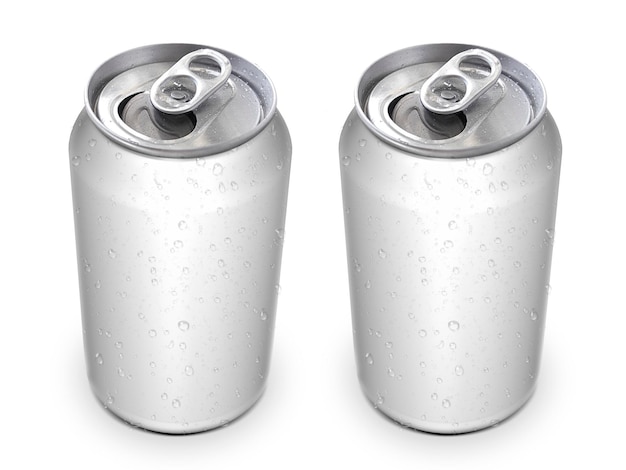 Aluminium cans with water drops soda lemonade juice energy drink mockups transparent background