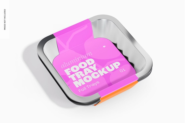 Aluminium Food Tray with Label Mockup, High Angle View