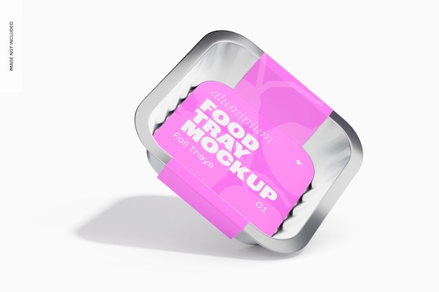 Aluminium Food Tray with Label Mockup, Perspective