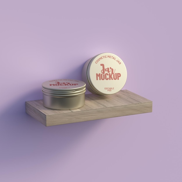 Aluminium metallic round tin editable cosmetic jar mockup 3d rendering