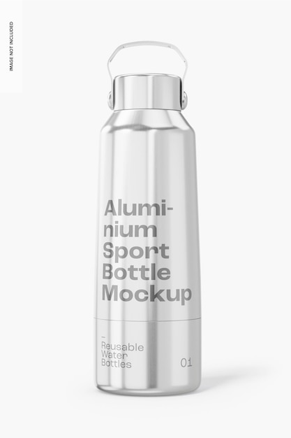 Aluminium Sport Bottle Mockup, Front View