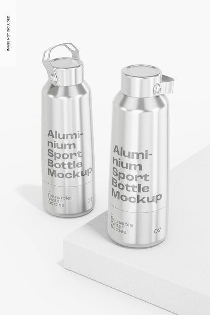 PSD aluminium sport bottles mockup, perspective