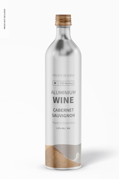 Aluminium wine bottle mockup, front view