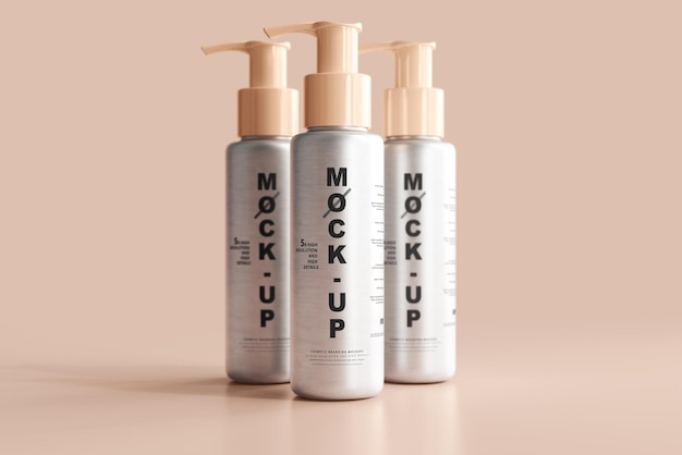 Mockup di bottiglia per pompa cosmetica con corpo in alluminio