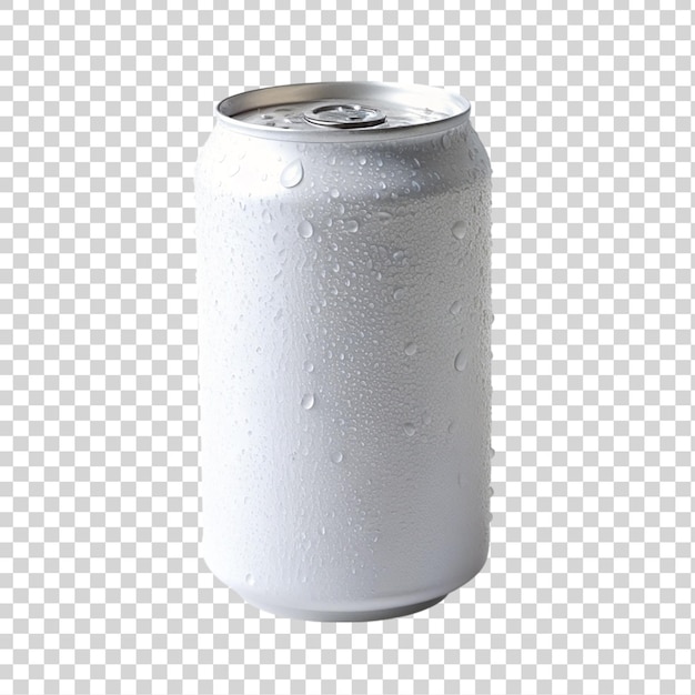 Aluminum can with water drops isolated on transparent background