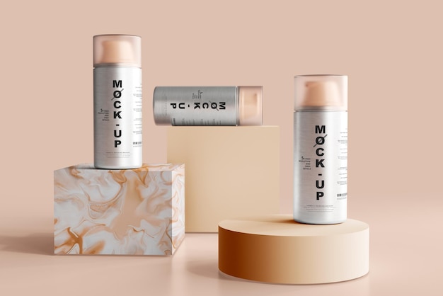 PSD mockup di bottiglia per pompa cosmetica in alluminio