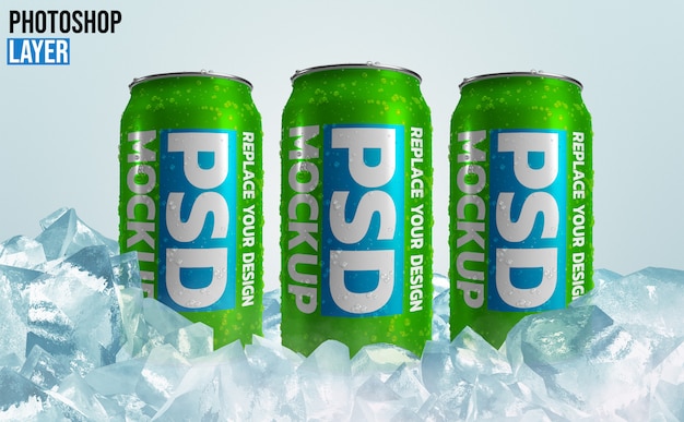 PSD aluminum soda cans mockup